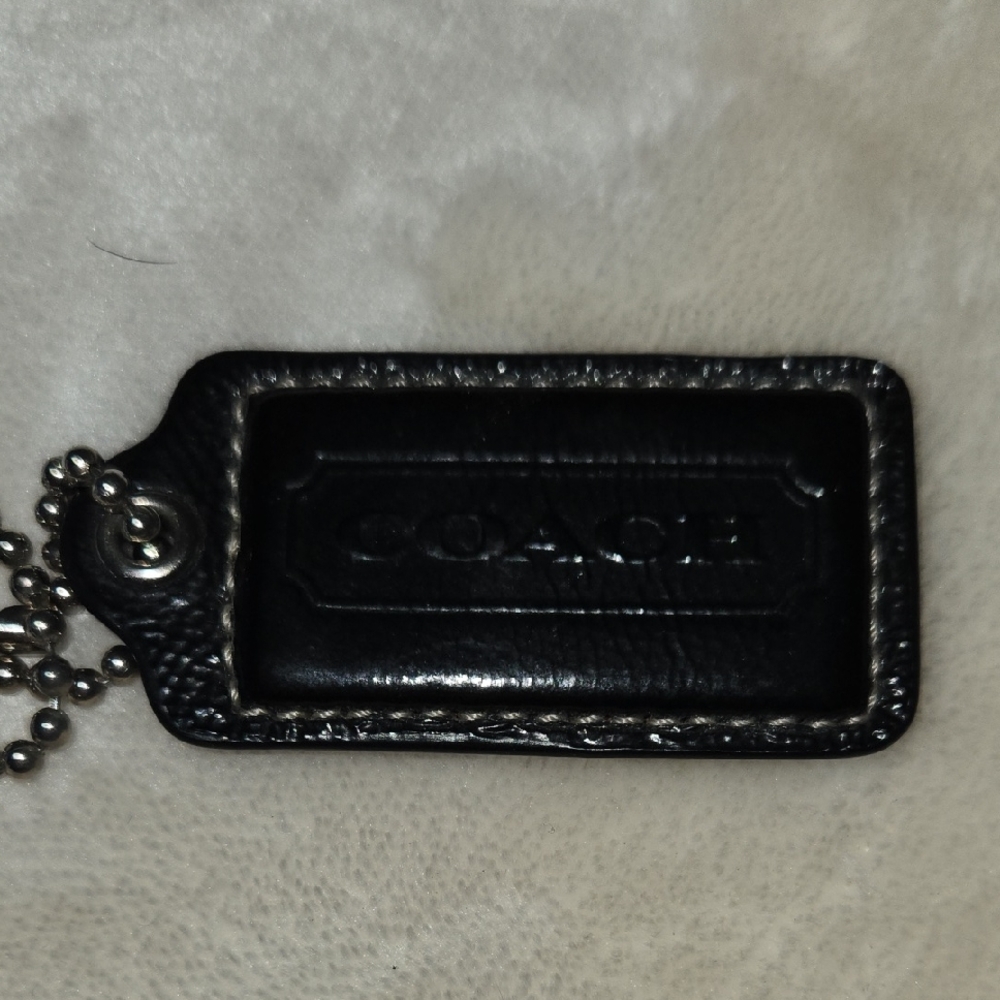 Coach Black Embossed Leather Tag Charm with Ball Chain